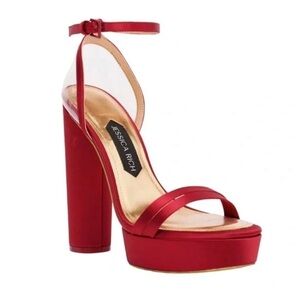 JESSICA RICH PLATFORM SANDAL SATIN RED 5.5”HEEL” SIZE 10 MEDIUM